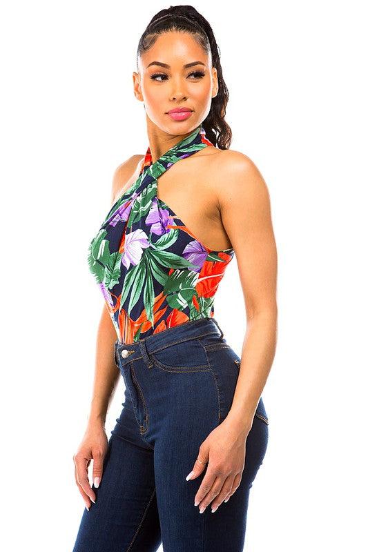 tropical print sleeveless bodysuit-Tops-Bodysuit-DAY G-tikolighting