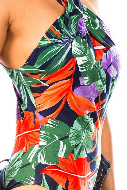 tropical print sleeveless bodysuit-Tops-Bodysuit-DAY G-tarpiniangroup