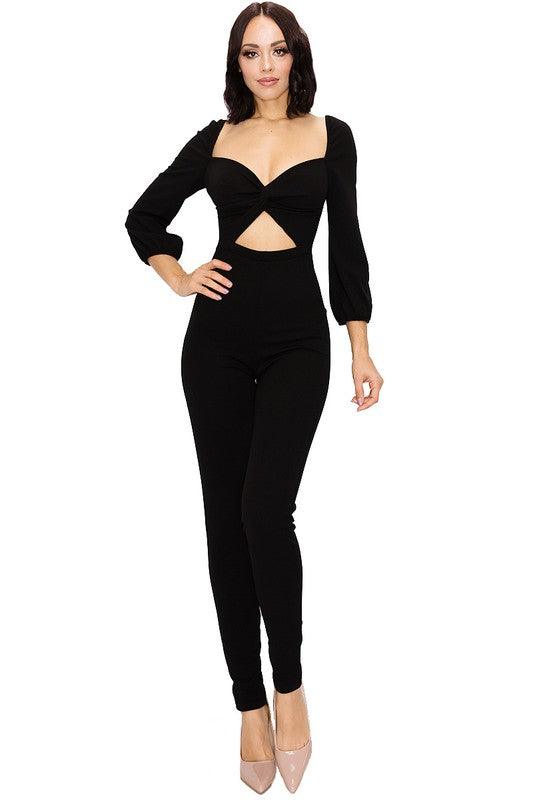 twist bust cutout long sleeve jumpsuit-Jumpsuit-Gibiu-Black-GR4132-1-1-RK Collections Boutique