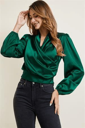 surplice balloon sleeve top - RK Collections Boutique