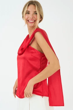 satin asymmetrical one shoulder scarf top - RK Collections Boutique