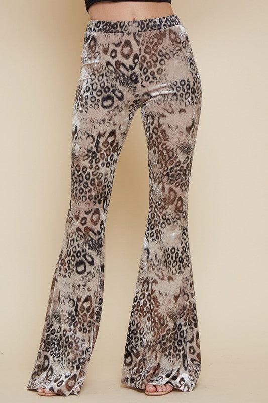 velvet leopard pull on bell bottoms-Pants-Saints & Hearts-Taupe/Brown-SP6111AC-1-RK Collections Boutique