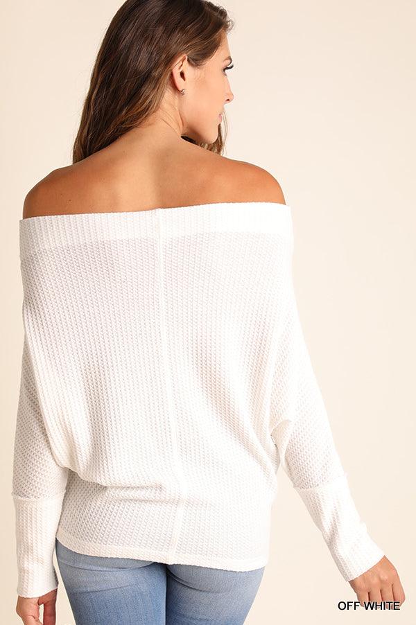 Waffle Off Shoulder Batwing Long Sleeve Top-Tops-Long Sleeve-Umgee-RK Collections Boutique