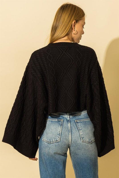 wide sleeve cable knit crop sweater-Tops-Sweater-Hyfve-RK Collections Boutique