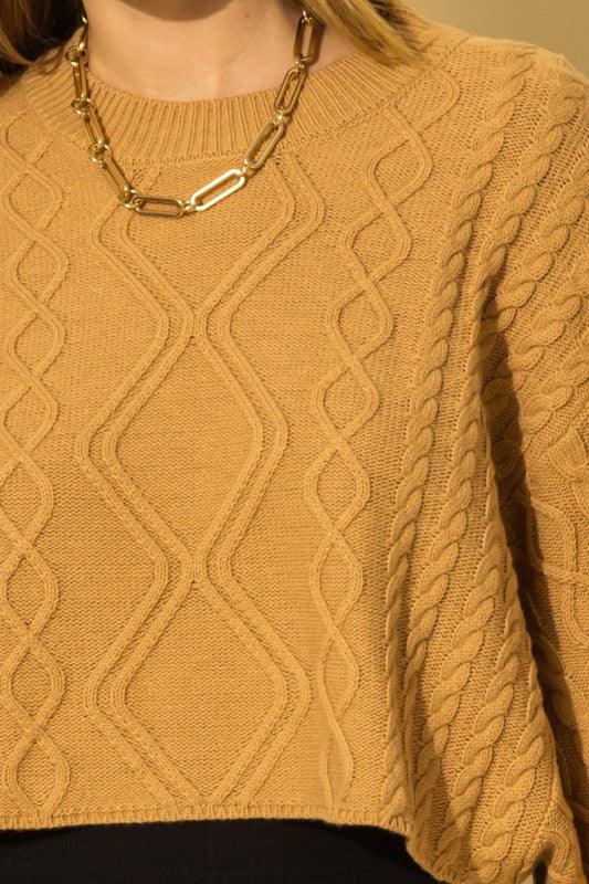 wide sleeve cable knit crop sweater-Tops-Sweater-Hyfve-alomfejto