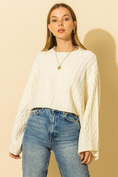 wide sleeve cable knit crop sweater-Tops-Sweater-Hyfve-Cream-HF21G343-1-alomfejto